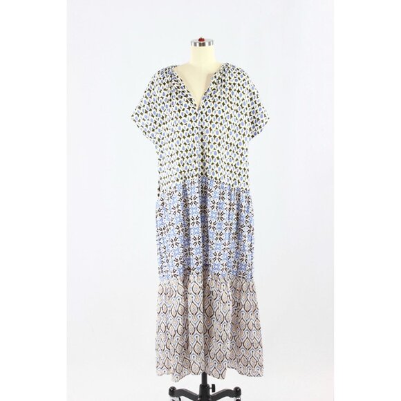 ZARA Blue Printed Cotton Voile Tiered A-Line Midi Dress, Size L - Picture 1 of 15